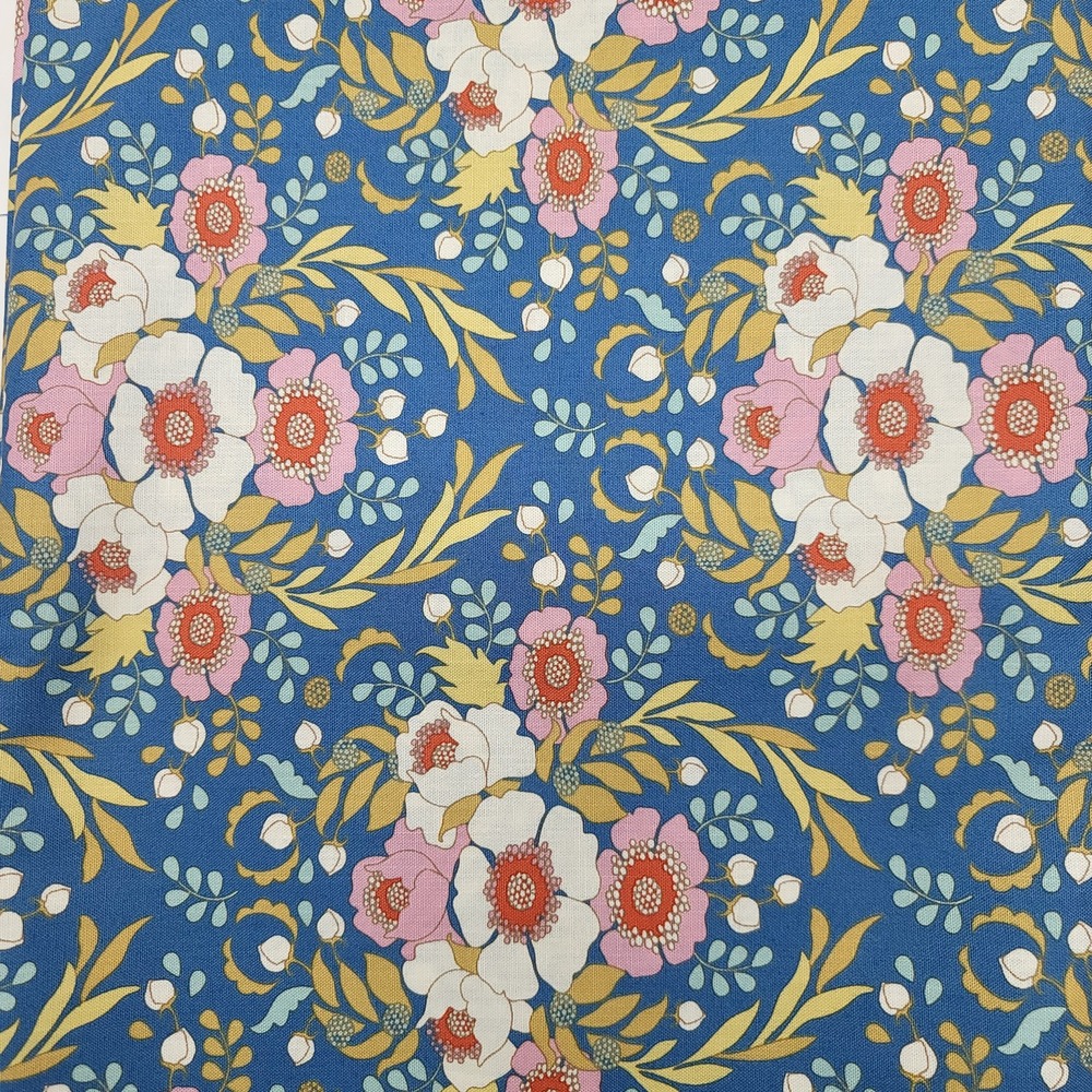 2yds 44"W Tilda‎ Jubilee Collection Anemone Blue 100551 Floral Cotton Fabric